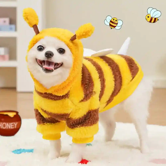 Cappotto Pile Cani Bee - Giallo Marrone con Cappuccio by Dog Moda