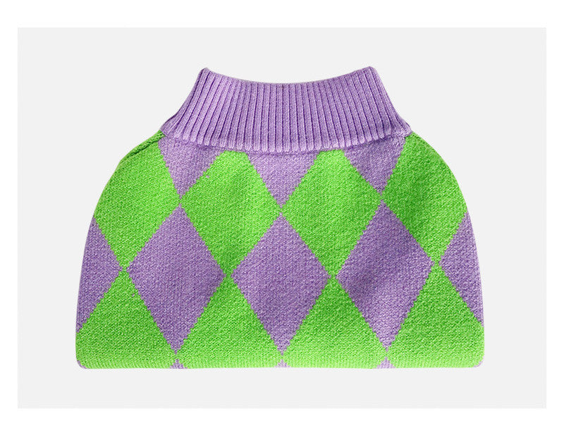 Maglione a Quadri Verdi e Porpora per Bulldog - Dog Moda