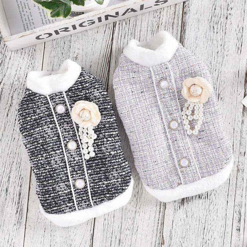 Abrigo Elsa para Perros - Forro Polar con Flor y Botones Gris