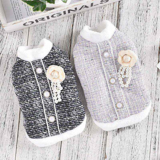 Cappotto Elsa Cani - Pile con Fiore e Bottoni Grigio by Dog Moda