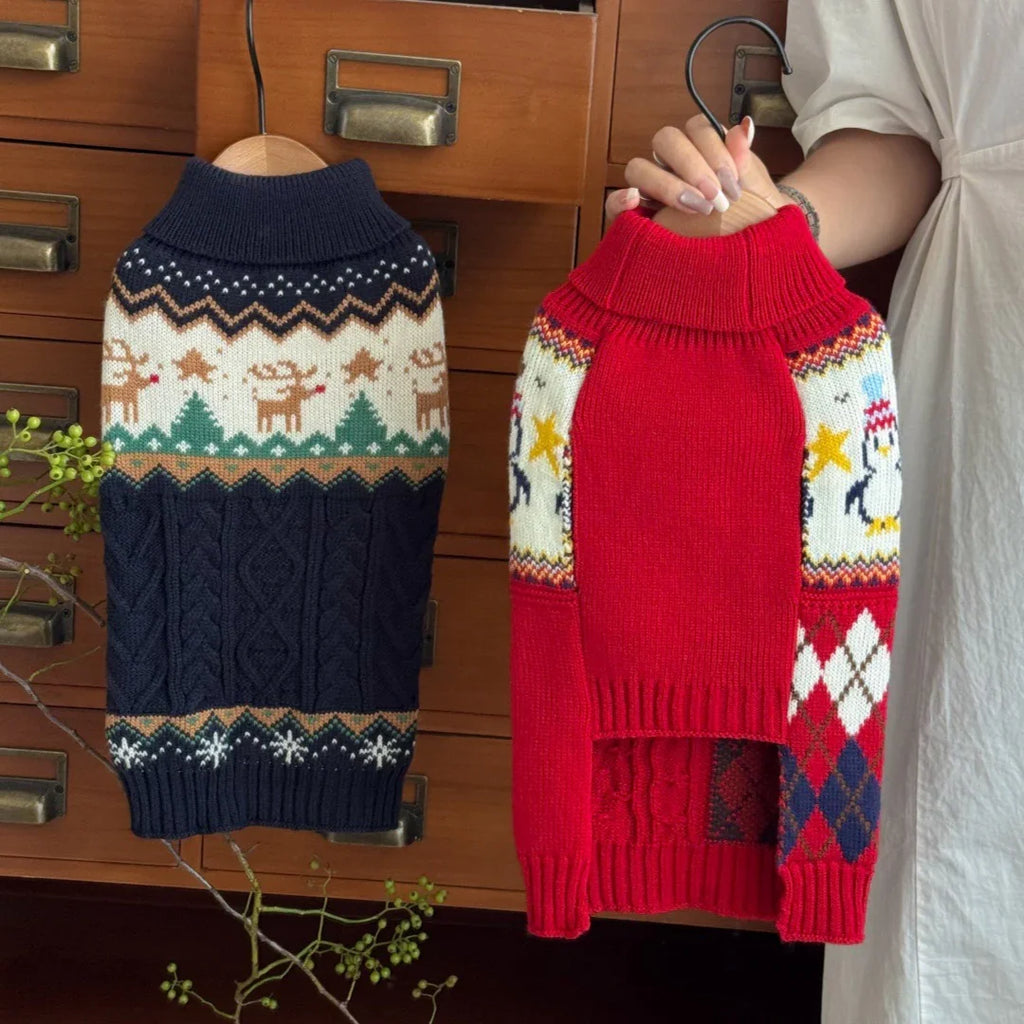 Reindeer and Penguins Knitted Sweater for Dogs and Cats