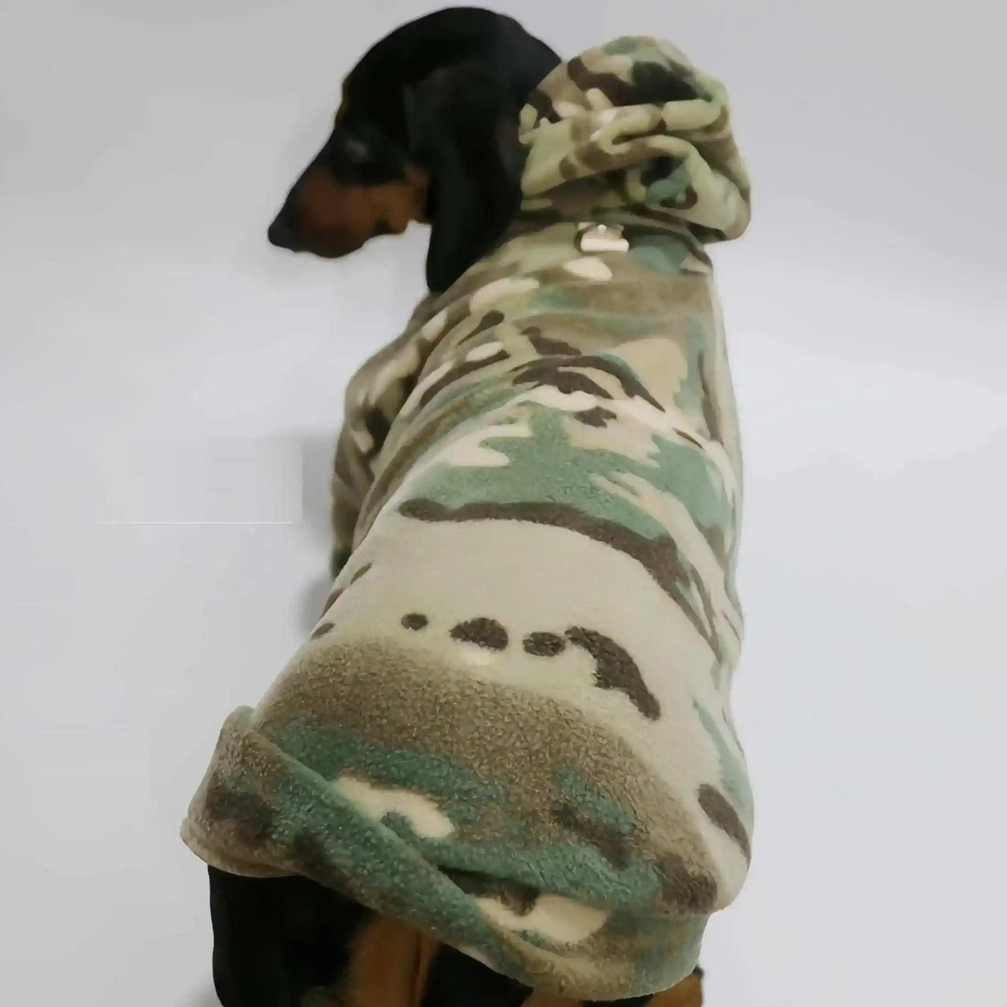 Felpa per Bassotto in Pile con Cappuccio Imbottita Mimetica by Dog Moda