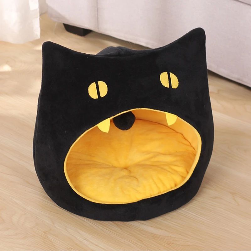 Cuccia per Gatti a Forma di Testa di Gatto Nero - Grotta Morbida per Halloween