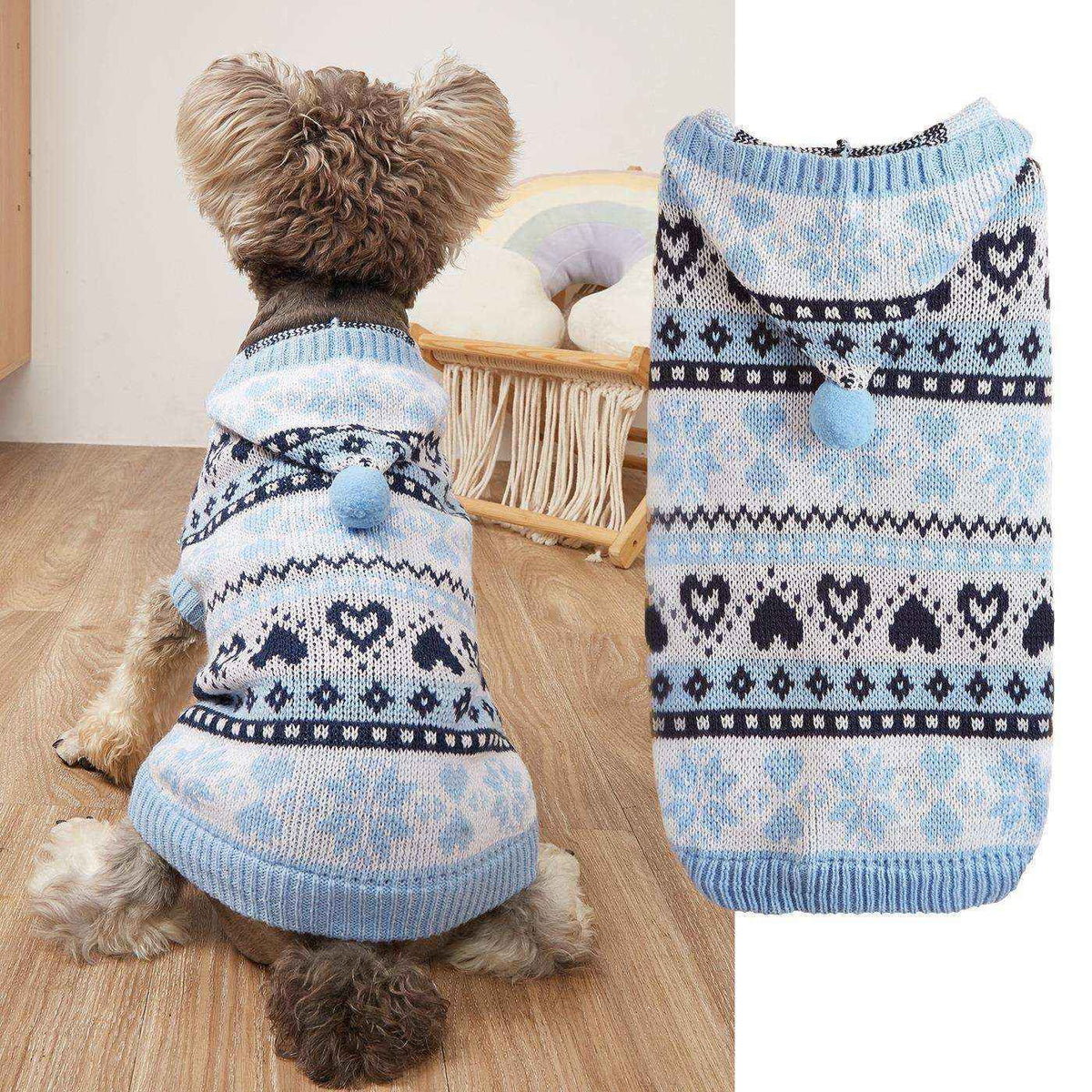 Maglione per Cani con Cappuccio e Ponpon | Fantasia Cuoricini by Dog Moda