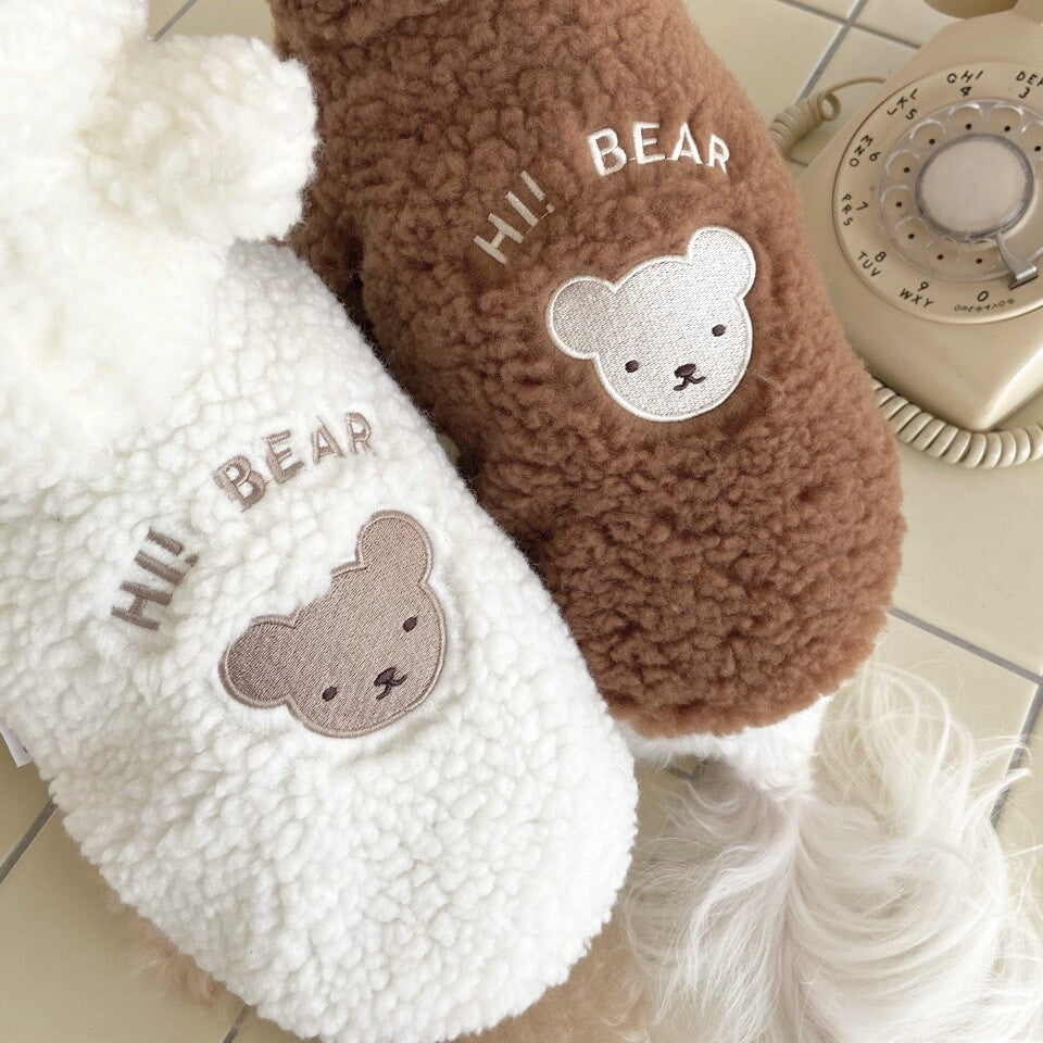 "Hi Bear!" Soft Fleece Dog Coat with Hood and Ears