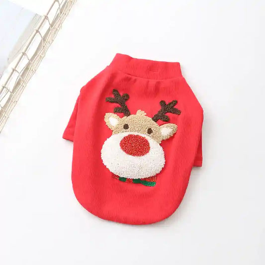 Maglia Natale Cane Renna - Felpa Cotone Rosso Verde by Dog Moda
