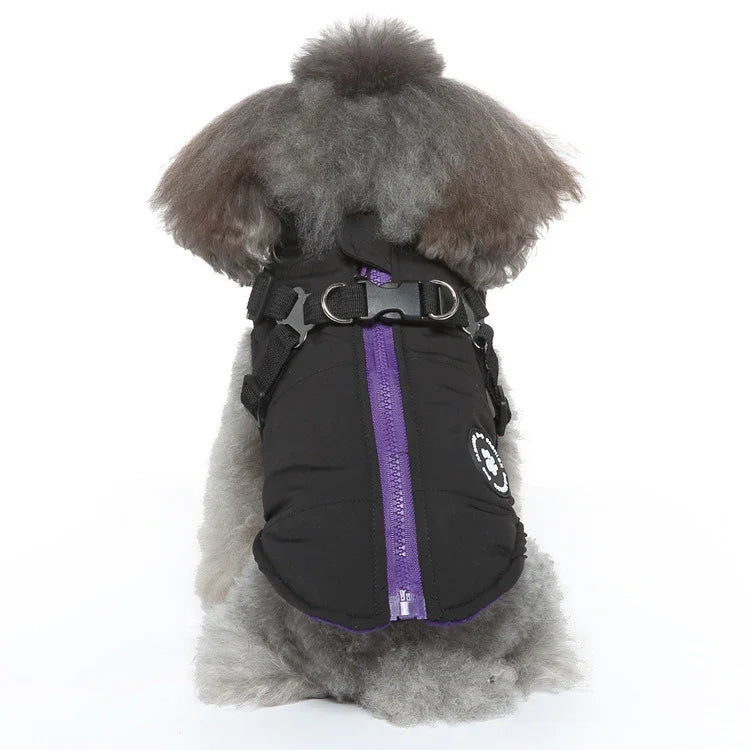 Dog Coat with Integrated Harness - Zip-Up Rainproof Fleece