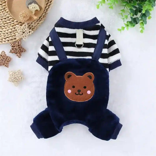 Salopette Cani Flanella - Righe Orsetto Caldo Inverno by Dog Moda