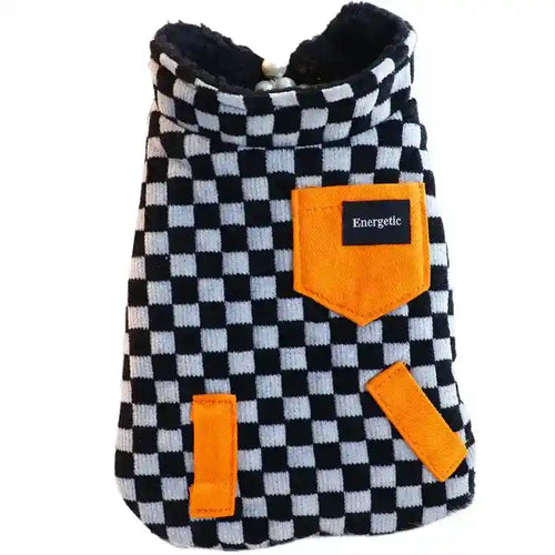 Energetic Checkered Dog Coat - High Collar and Zip