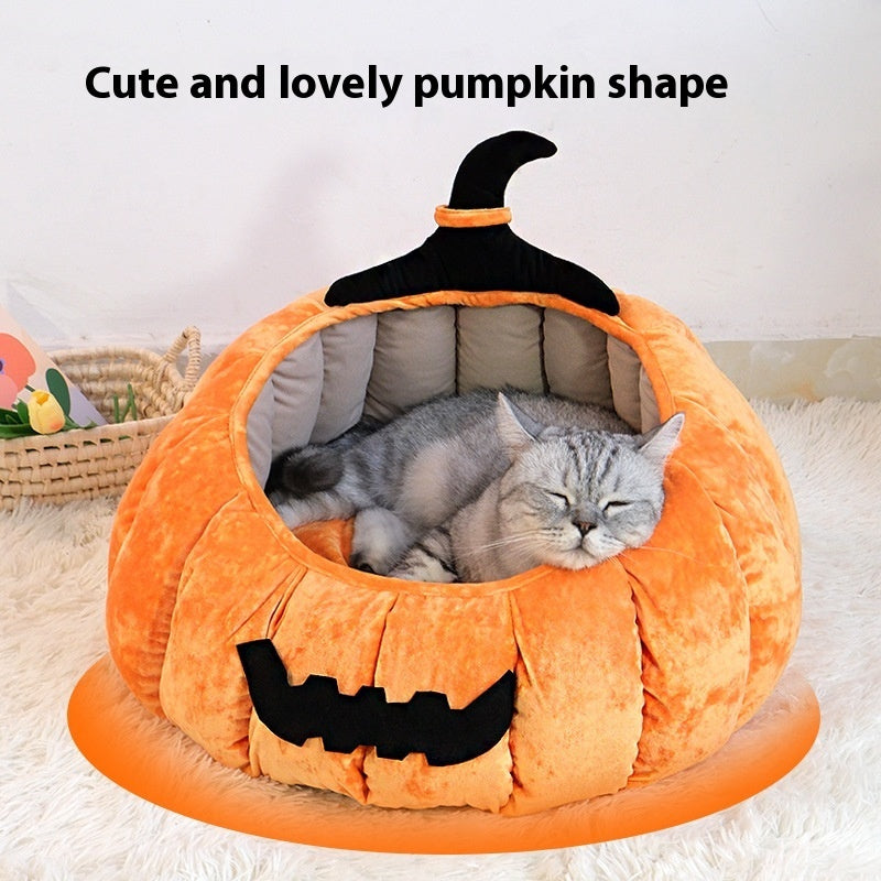 Pumpkin Shaped Cat Bed – Soft &amp; Easy to Clean
