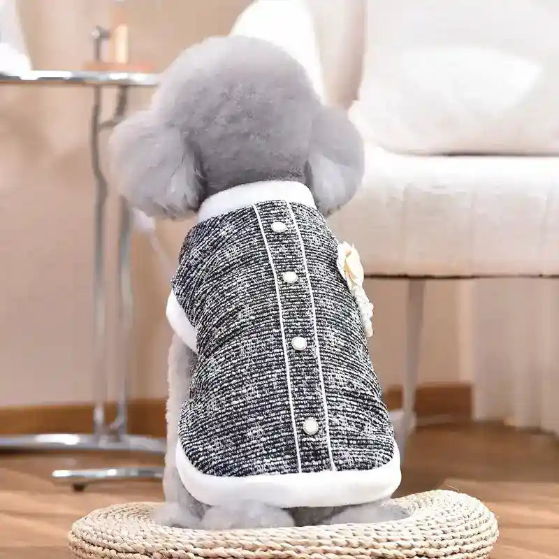 Abrigo Elsa para Perros - Forro Polar con Flor y Botones Gris