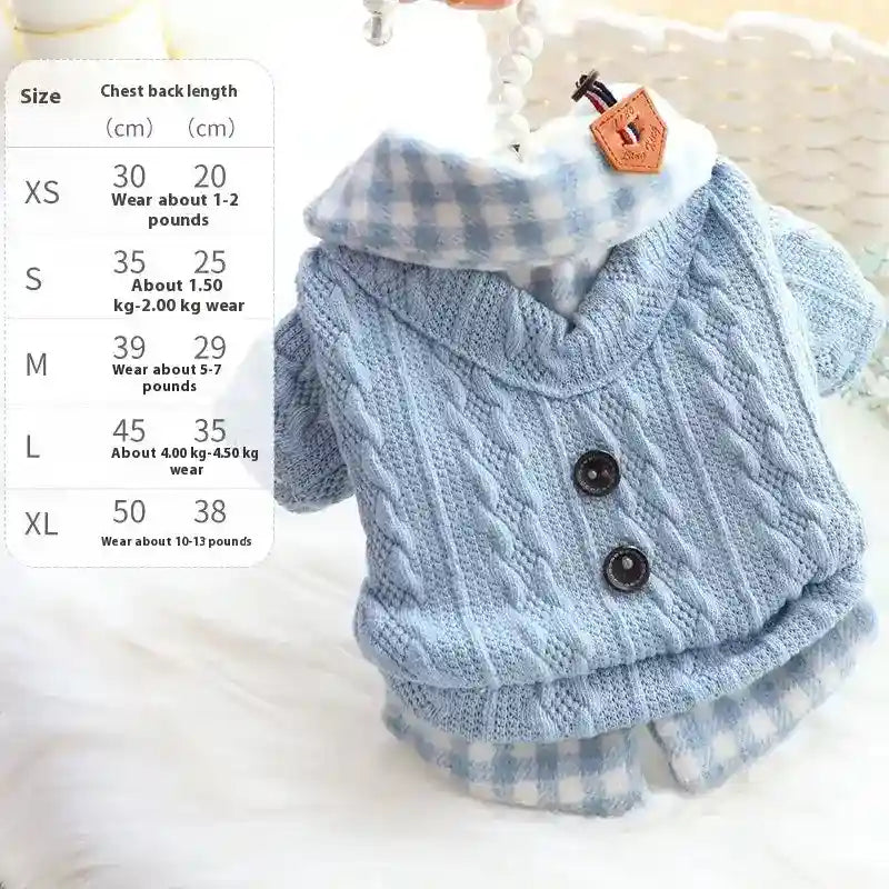 Abrigo para Perro de Lana Polar Trenzado Azul Rosa Invernal