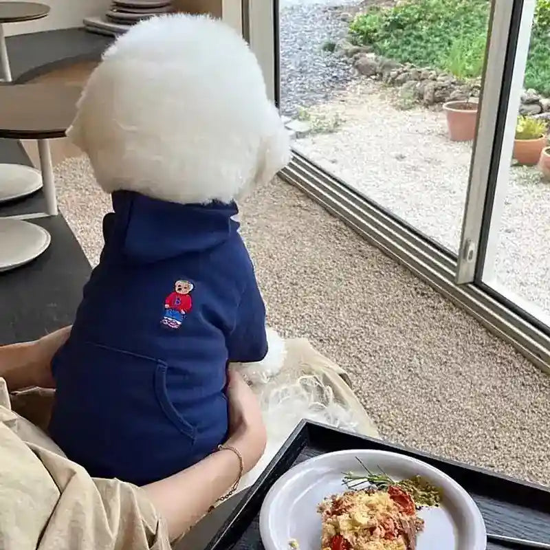 Sudadera para perros con capucha y bordado de osito suave