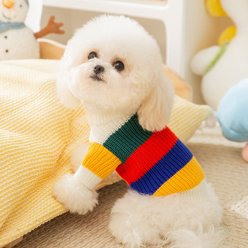 Maglione Patchwork a Strisce Colorate per Cani e Gatti