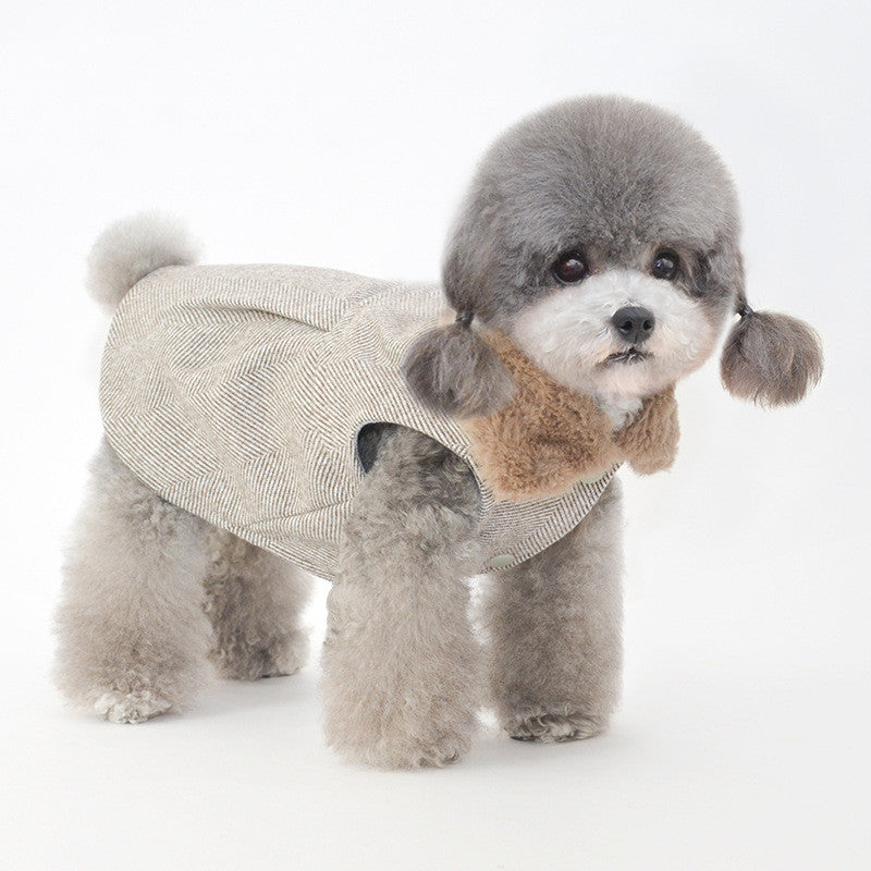 Vogue Pup Sleeveless Coat - Stripes and Warm Fleece