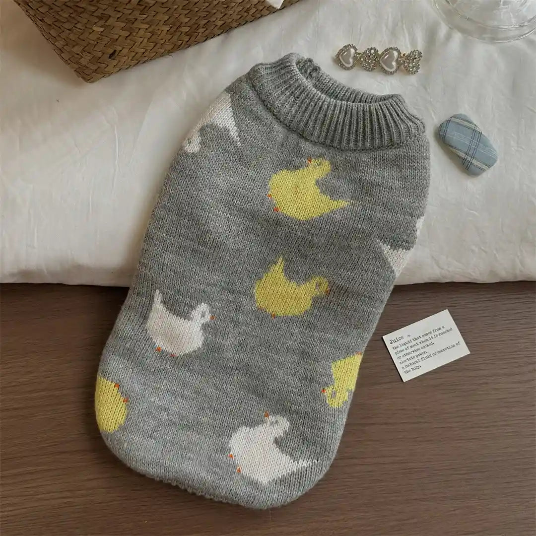 Maglione Cani Gatti Fair Isle Collo Alto Grigio Inverno by null