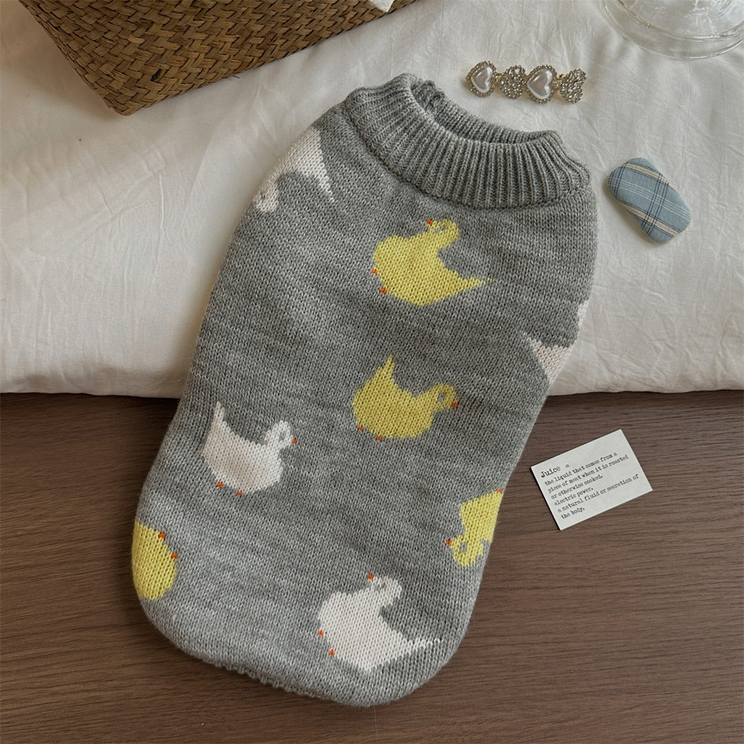 Maglione Cani Gatti Fair Isle Collo Alto Grigio Inverno