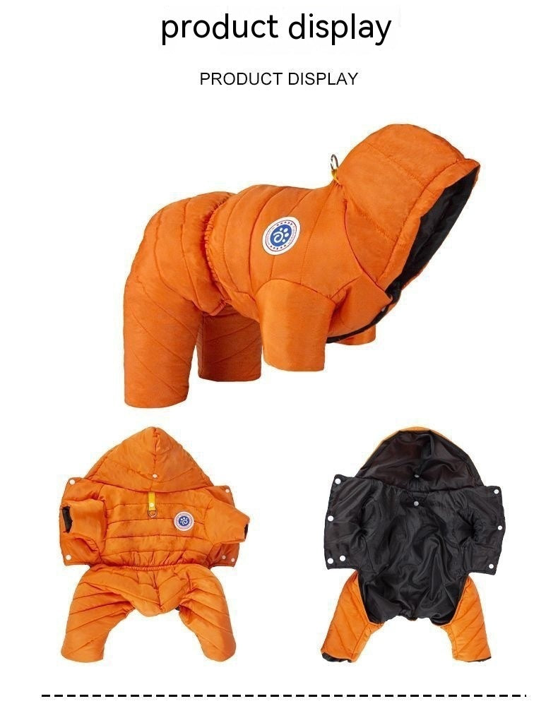 "Chamonix" Dog Down Jacket with Hood and Harness Ring - Full Protection 