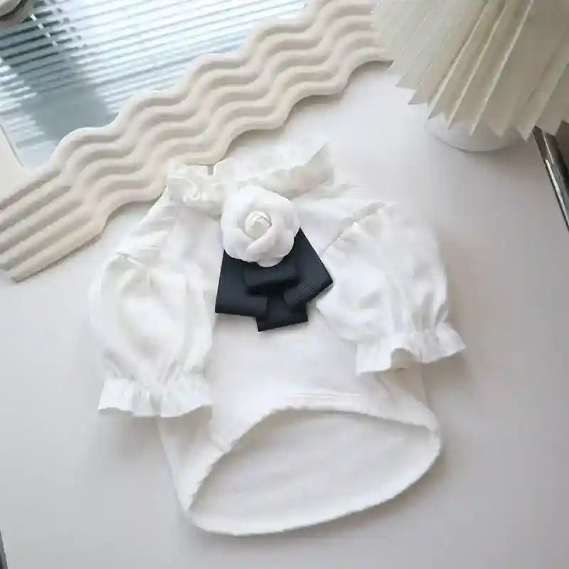 Maglia per Cani Camellia con Fiocchetto | T-shirt Princess Bianca by null
