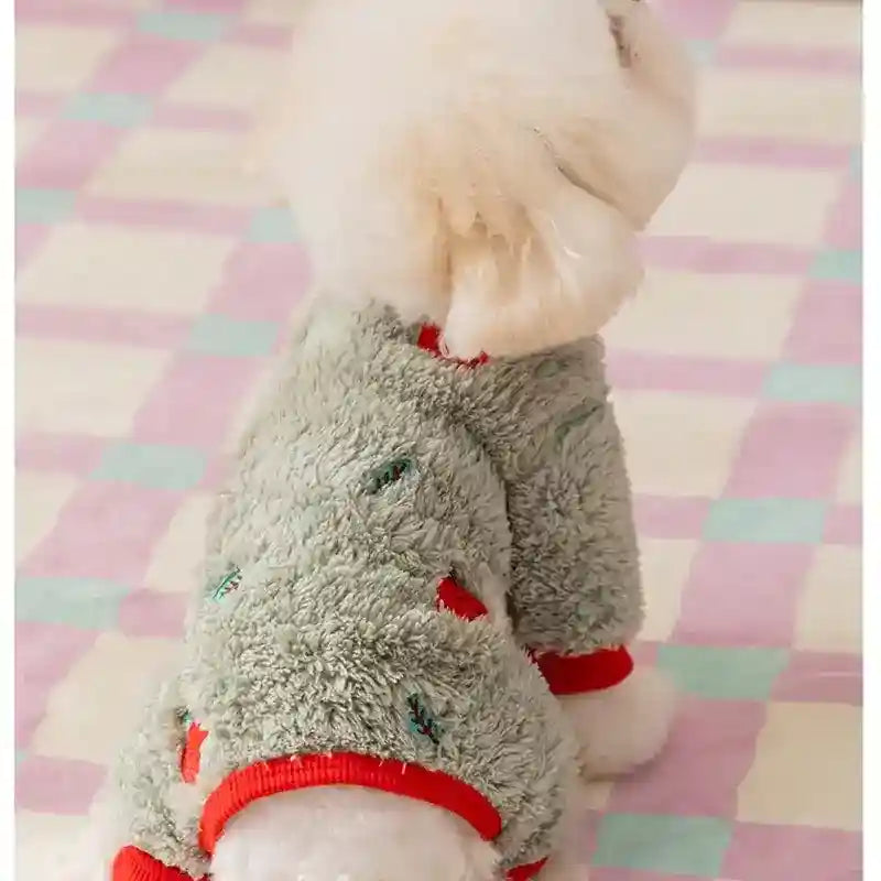 Mono Fuzzy Bordado de Frutas para Perros - Suave y Cálido