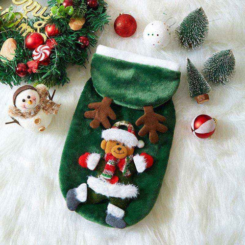 Cappotto Natale Cani con Cappuccio Ricami 3D Rosso Verde by Dog Moda