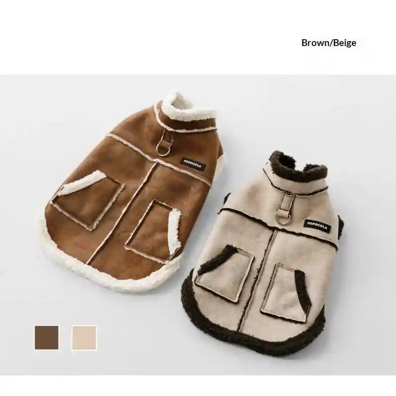 Suède jas voor honden - gevoerd met schapenvacht fleece