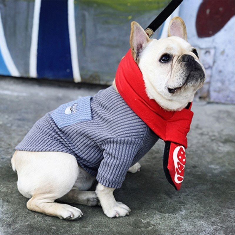 "French Bulldog" Striped Dog Sweater with Pocket