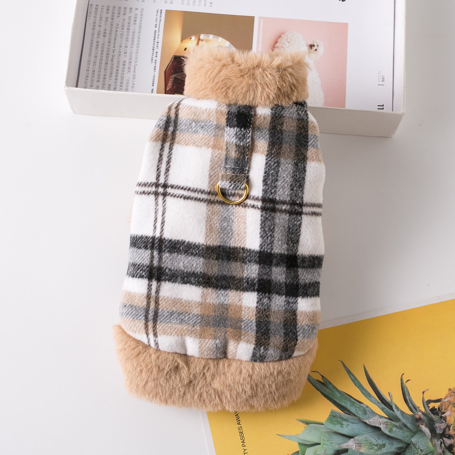 "Coocon" Dog Coat with Harness Ring in Tartan Pattern