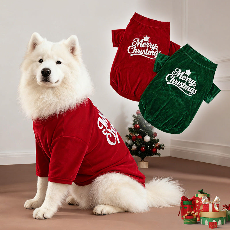 Maglia Natale Cani Merry Christmas Velluto Rosso Verde