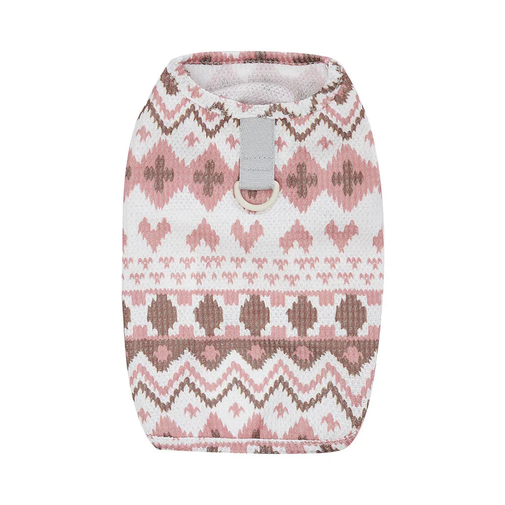 Peru Hundepullover mit Geschirrring – Rosa und Beige