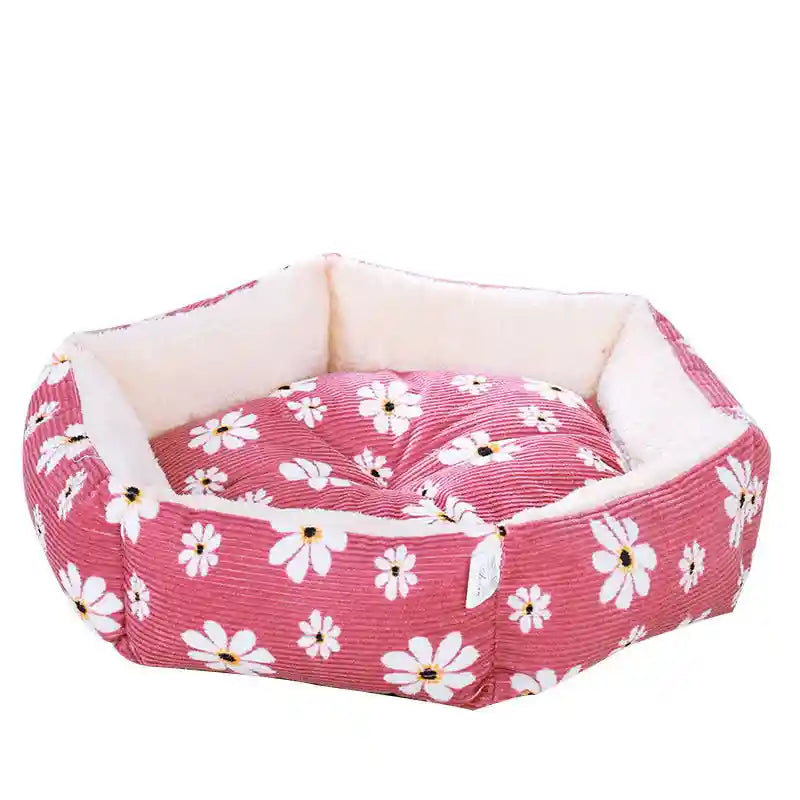 Cuccia Cani Gatti Ottagonale Fiorellini - Cuscino Soft