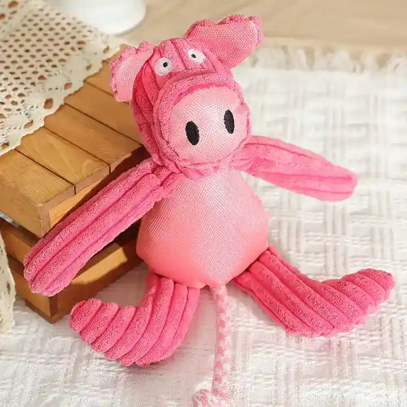 ぬいぐるみピンクの子豚 犬用 - ホイッスルとロープ付き 40cm