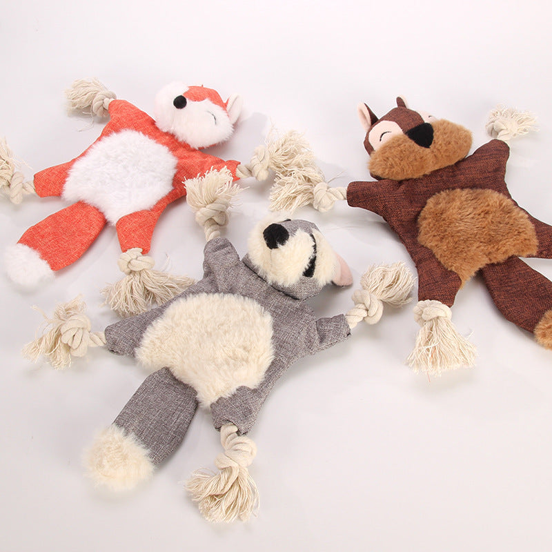 Plush Dog Toy with Rope – Squirrel, Teddy Bear or Fox