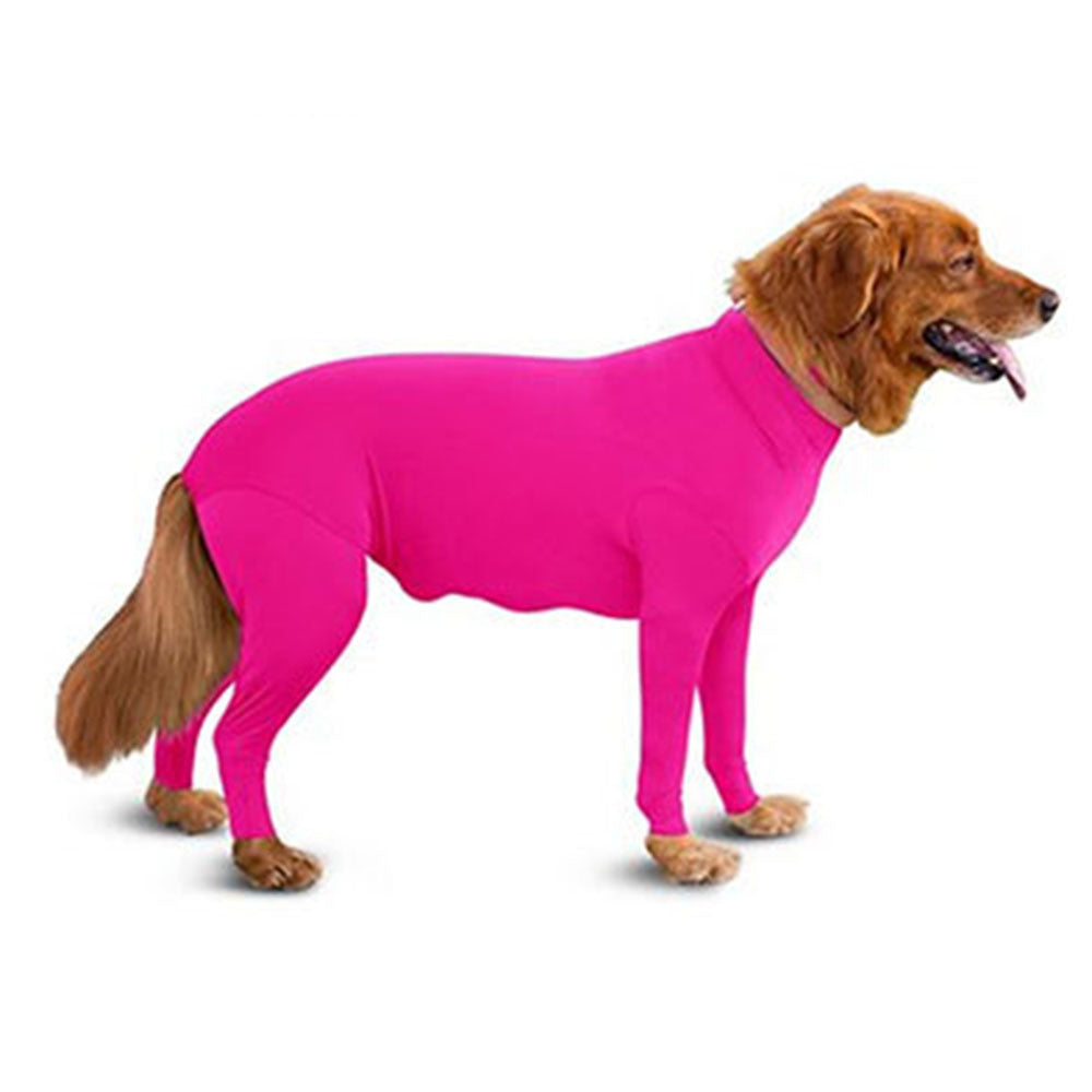 Dog jumpsuit for medium and large sized dogs with 4 legs and abdominal zip