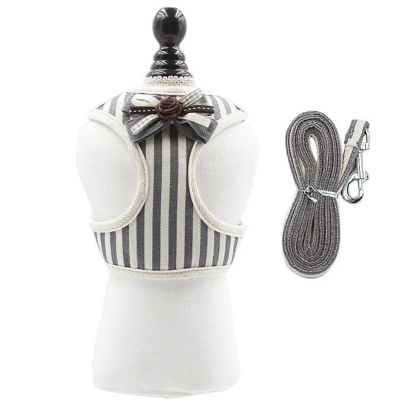 Striped Bow Dog Cat Harness - XS SML