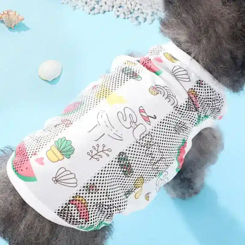 Maglia Smanicata per Cani con Disegni Animali - Bianca Traspirante by Dog Moda
