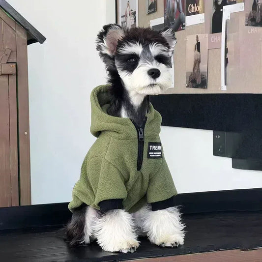 Felpa Cane Cappuccio Fodera Pile Verde Militare Trendy by Dog Moda