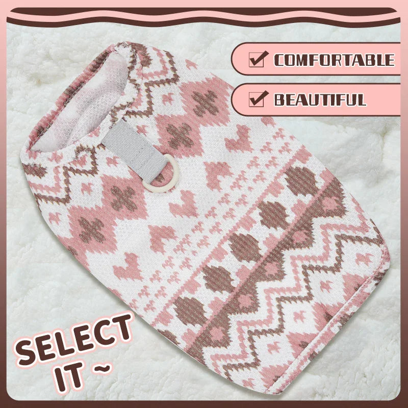 Peru Hundepullover mit Geschirrring – Rosa und Beige