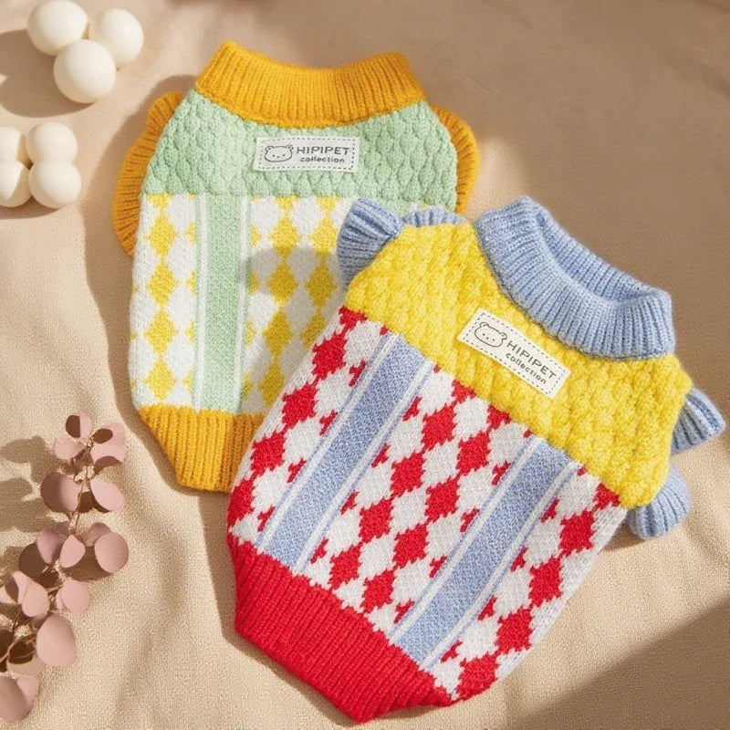 Maglione a Blocchi di Colore per Cani e Gatti - Morbido