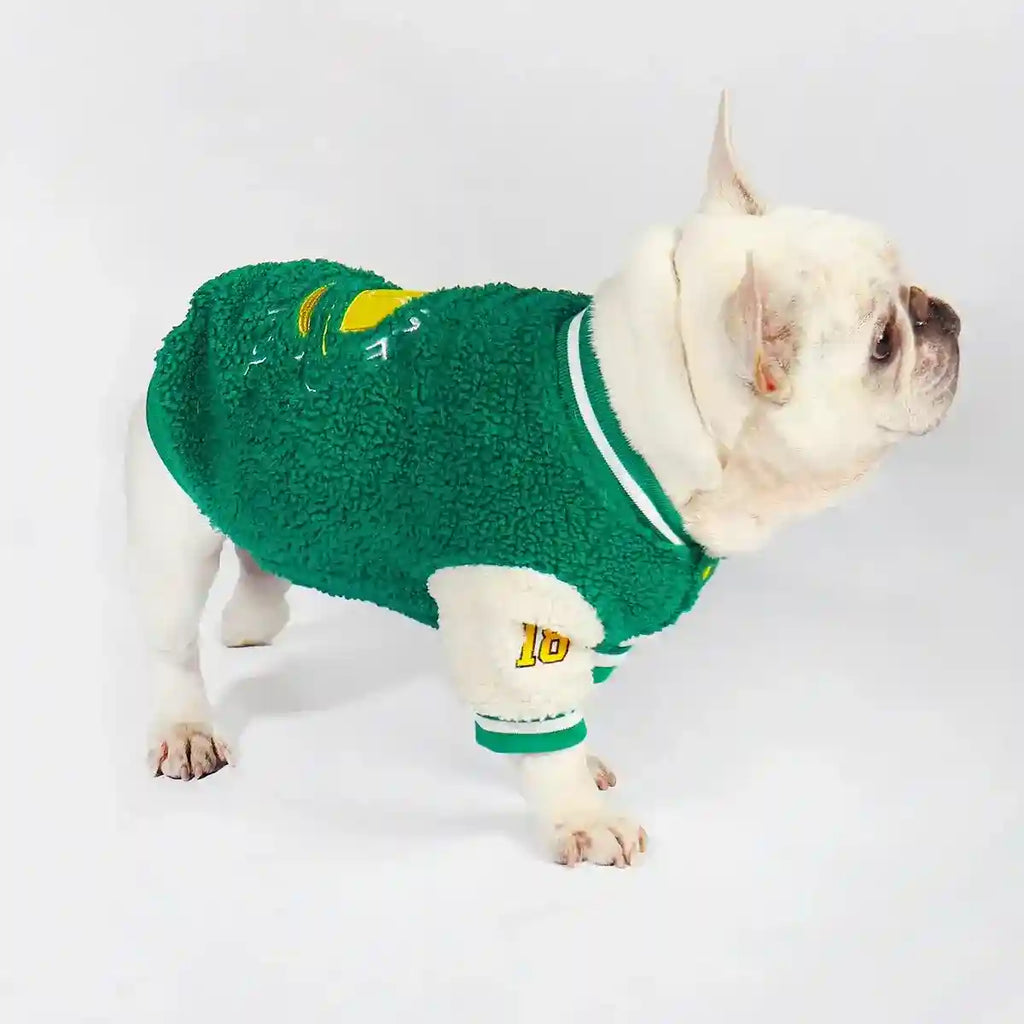 Abrigo de béisbol Bulldog - Forro polar verde cálido invierno
