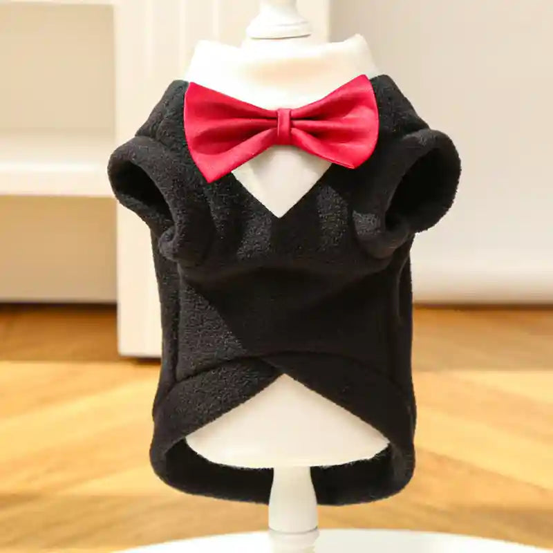 Maglia Cani Elegante Papillon Pile Nero Rosso Verde by Dog Moda