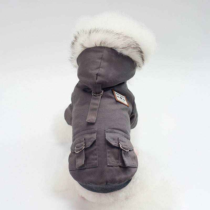 Cappotto per cani con cappuccio in pelliccia antivento by null