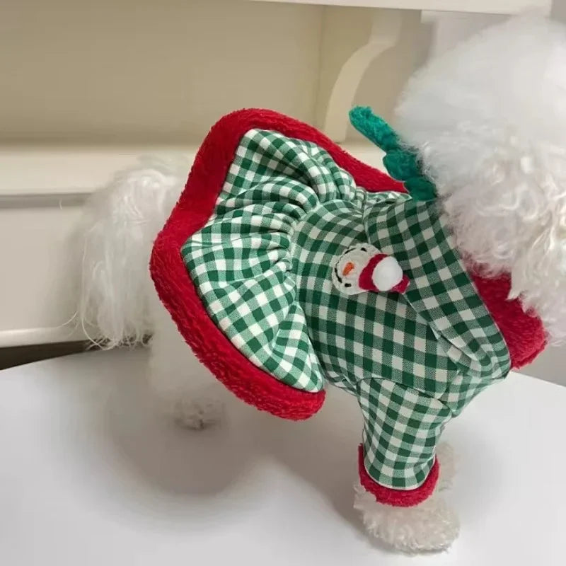 Weihnachtsmantel für Hunde mit Elchmotiv und Geweih - kariert