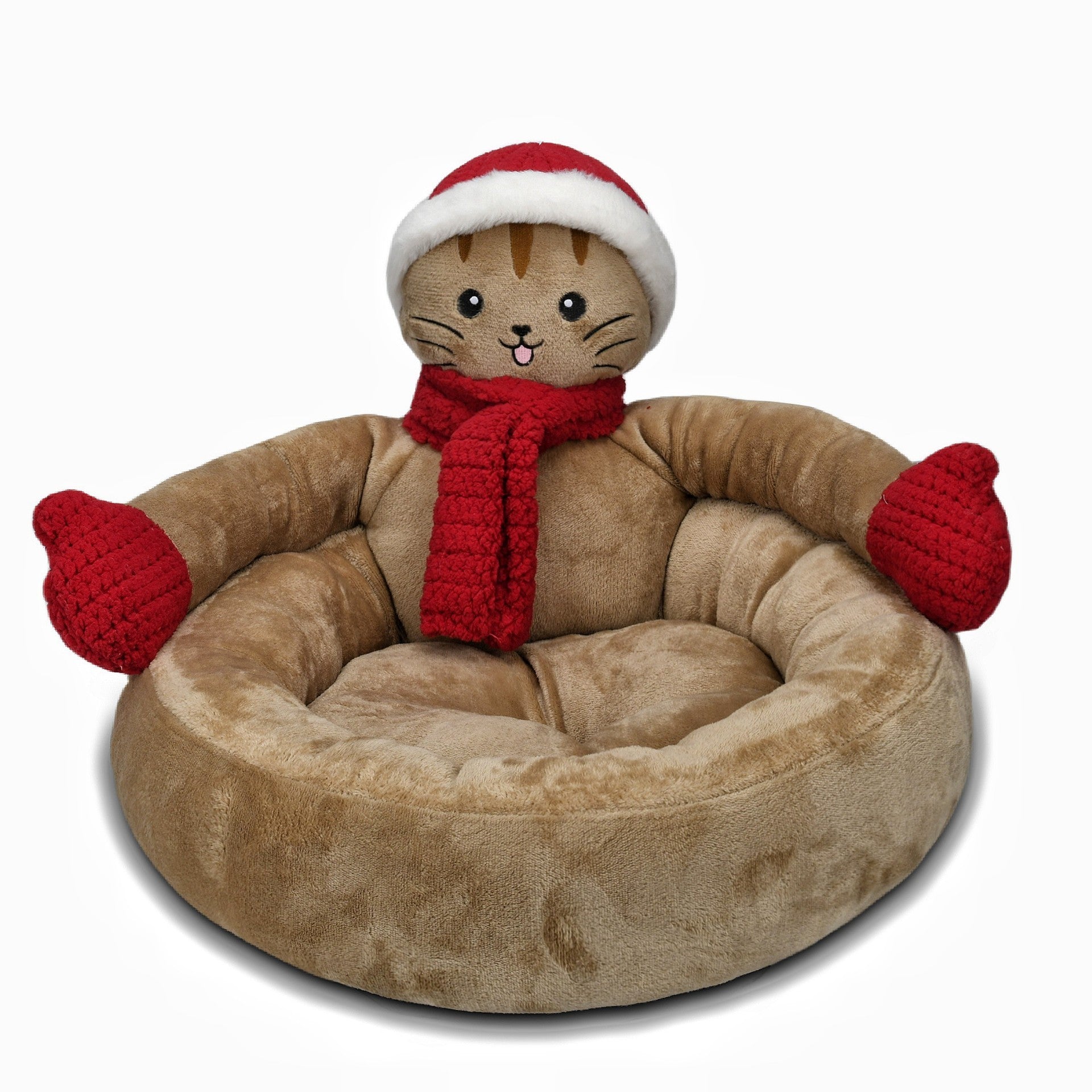 Rundes Weihnachtsbett für Hunde und Katzen mit Kuschelplüsch