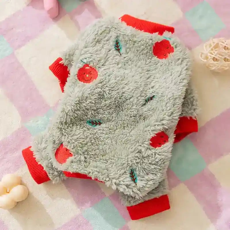 Mono Fuzzy Bordado de Frutas para Perros - Suave y Cálido