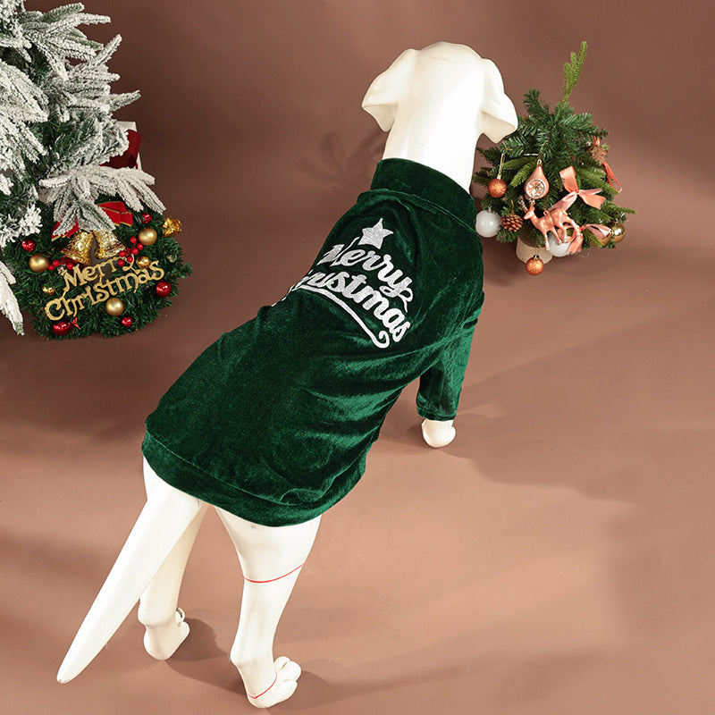 Maglia Natale Cani Merry Christmas Velluto Rosso Verde