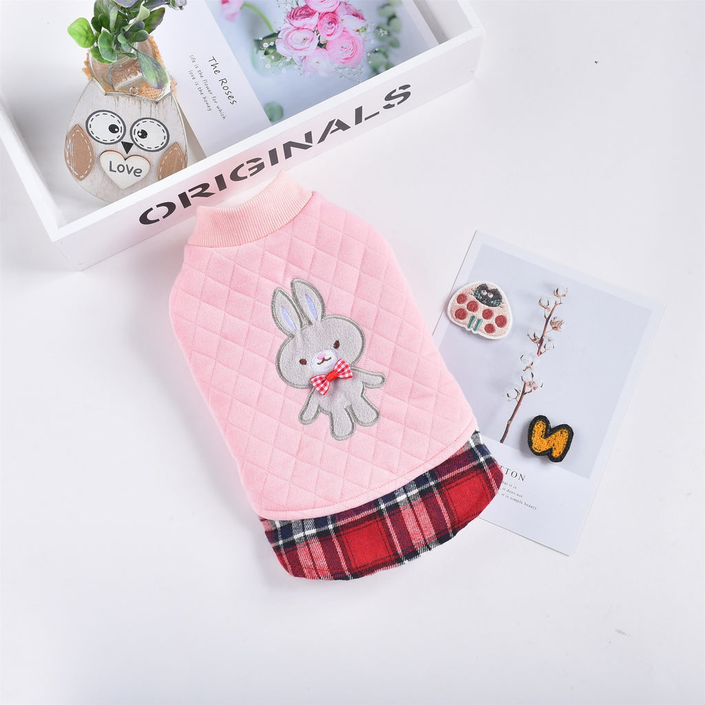 Cappotto in Pile per Cani "Lonely" Rosa e Grigio con Coniglietto e Orsetto