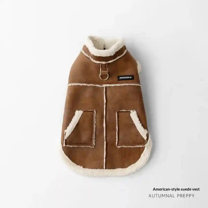 Suède jas voor honden - gevoerd met schapenvacht fleece