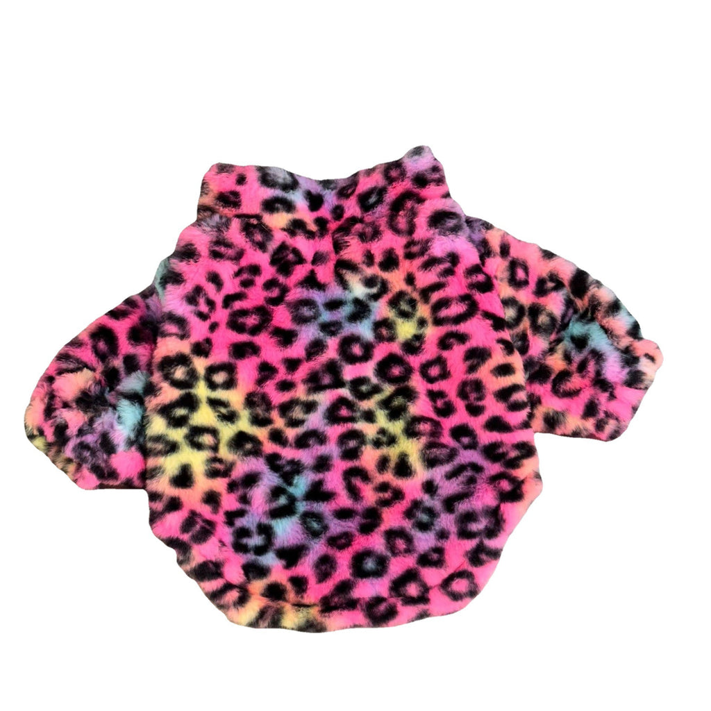 Multicolor Leopard Dog Coat - Velvet Abdomen Zip
