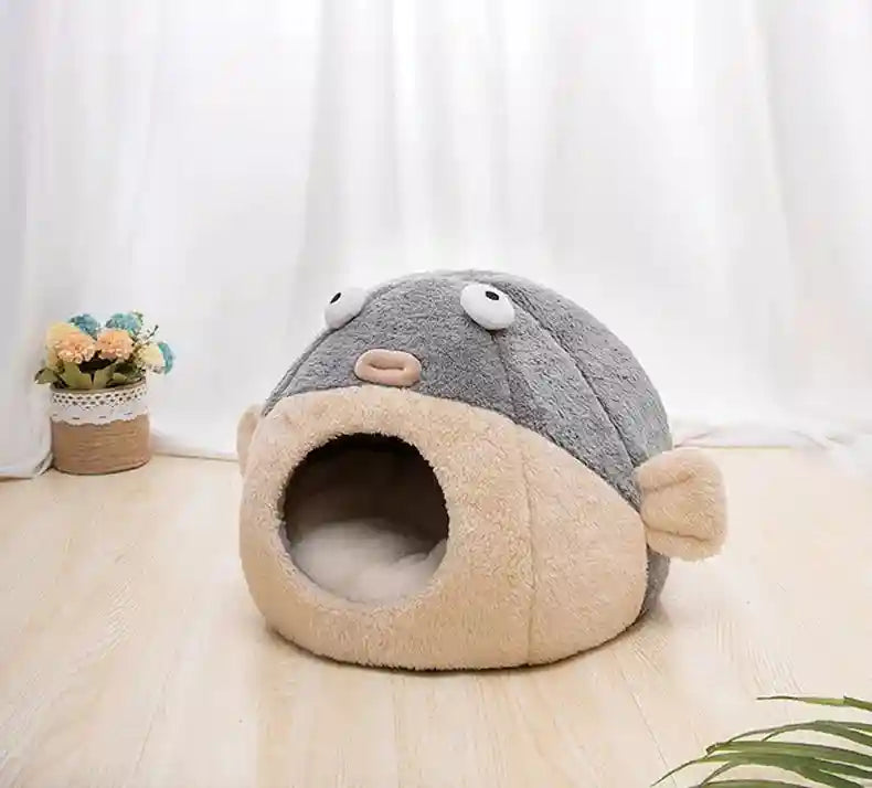 Cuccia Pesce Palla per Gatti - Morbida Grigio Beige by Dog Moda